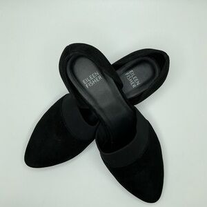 Womens 7 Eileen Fisher Black Ida D’Orsay Open Side Pull On Leather Flat SR1